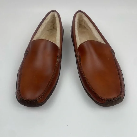 BROOKS BROTHERS Size 11 Men's Brown Leather Shearling LONE TREE Slipper - Picture 2 of 13